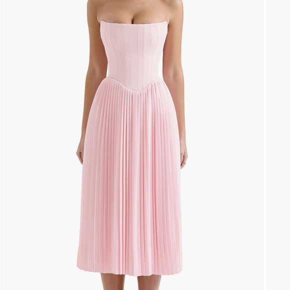 House of CB Marci Corset Pleated Strapless Midi Dress